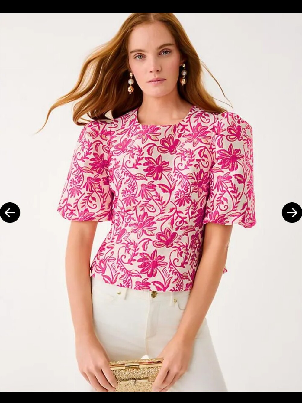Lilly Pulitzer Hot Pink and White Floral Puff Sleeve Top Sz 14